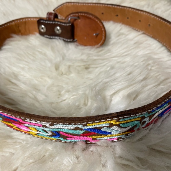 Colorful Embroidered Leather Belt - Picture 3 of 4